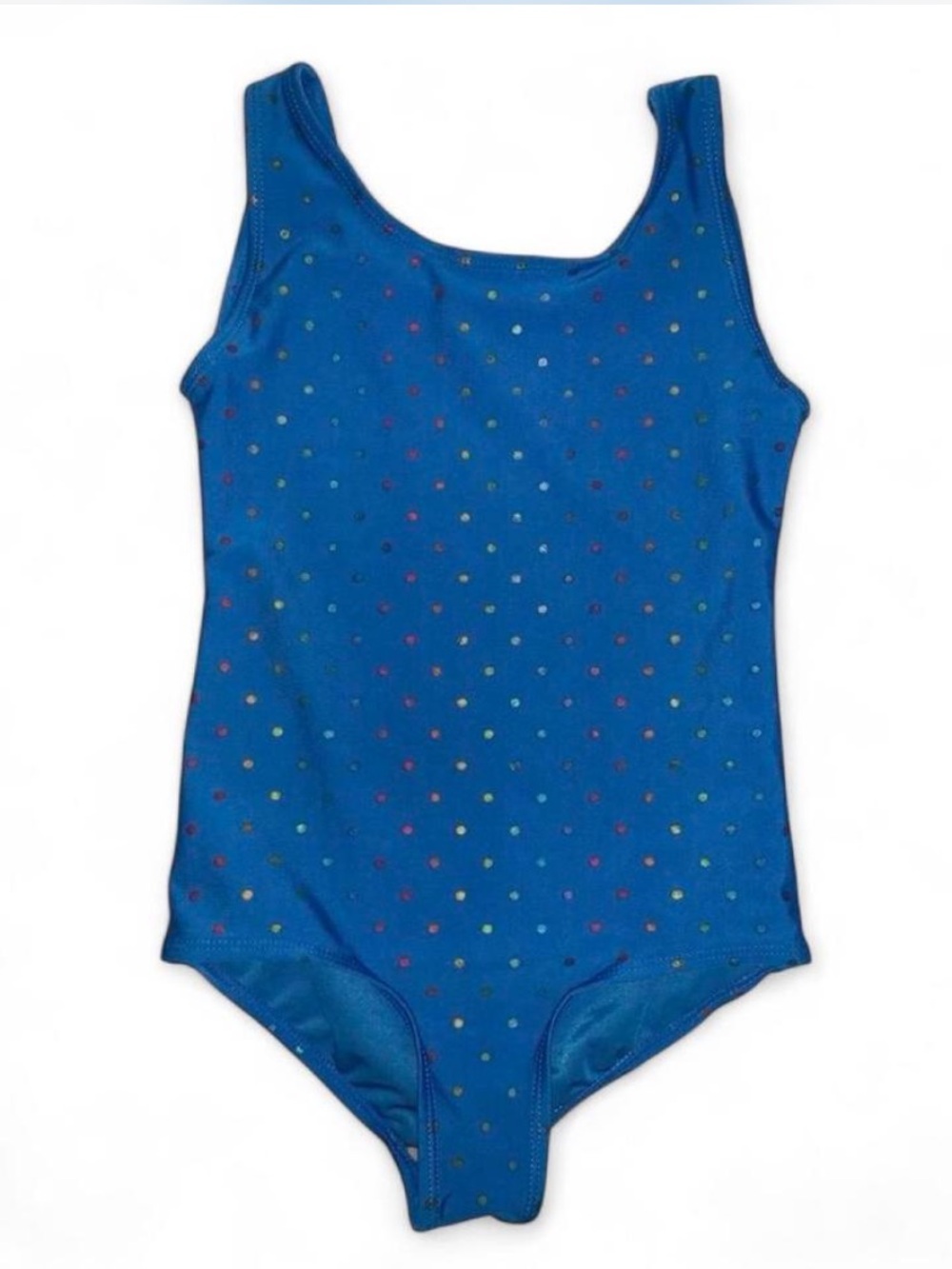 Danskin Girls' Gymnastics Tank Leotard, Blue with Rainbow Dots